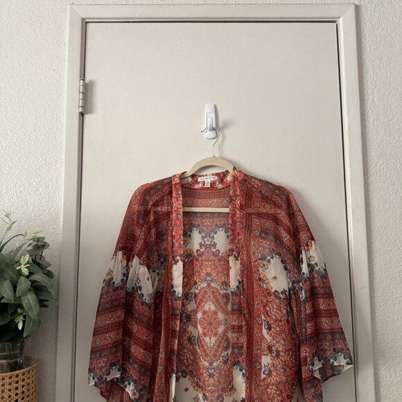 🦋 AMERICAN EAGLE Floral Bohemian Print Cardigan Cover Up Kimono Medallion XS/S - Picture 5 of 5